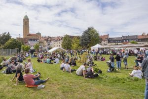 viele Menschen auf einer Wiese